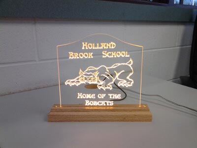 School Mascot Bobcat LED Yellow Carved Sign Holland Brook Home Gift Award