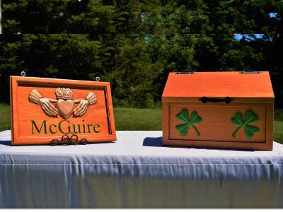 Irish Mahogany Claddagh McGuire Mail Box Sign Family Shamrock Hand Painted Carved CNC Name Gift Anniversary Wedding Birthday
